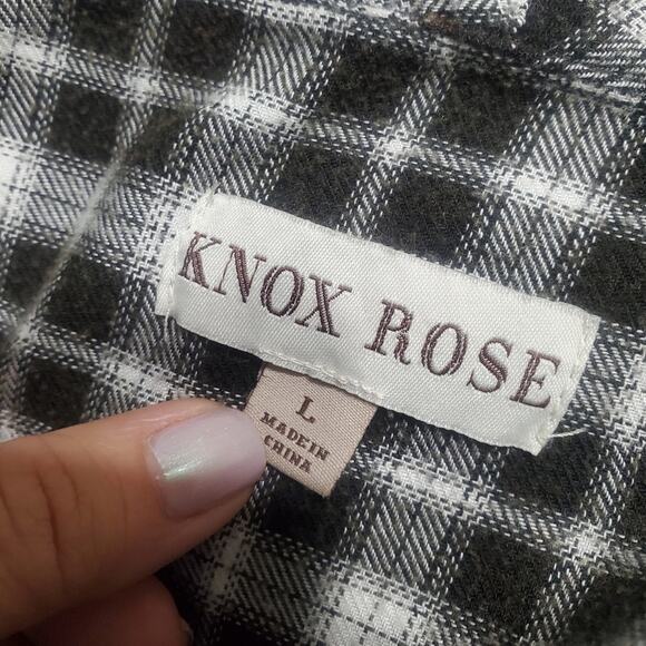 Knox Rose Dark Brown White Plaid Open Waterfall Shawl Cardigan Size Large - Picture 10 of 12